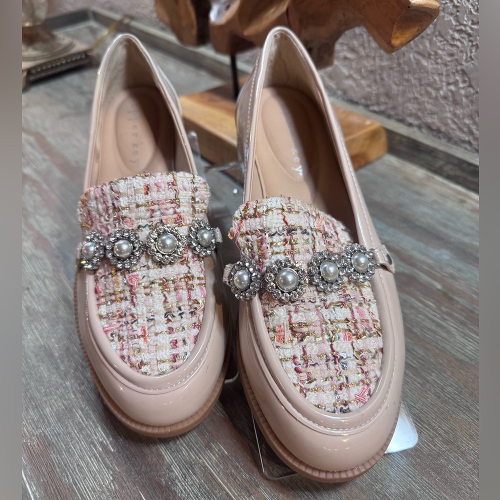 Copper Key Jewel Tinsel Tweed Loafers